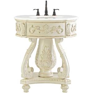 lot 226 image: Home Decorators Collection Chelsea 31 in. W Bath Vanity in Antique White with Marble Vanity Top in White and Pedestal Sink 12102-VS31J-AW