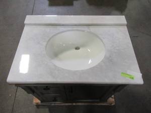 lot 501 image: Home Decorators Collection Naples 30 in. W Vanity Cabinet in Distressed Grey with Left Hand Drawers and Top NADGA3021DL