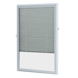 lot 607 image: White Cordless Add On Enclosed Blind with 12 in. Wide Aluminum Blinds for 20 in. Width x 36 in. Length Door Window, ADDON2036E