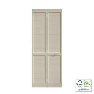 lot 621 image: Eightdoors 24 in. x 80 in. x 1 in. White Finished Pine Wood Shaker Bi-Fold Louver with Hardware Included, 131288014802425