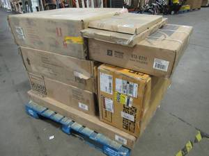 lot 300 image: WHOLESALE MIXED PALLET OF MISCELLANEOUS KITCHEN AND OFFICE FURNITURE AND MORE