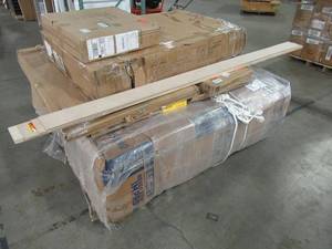 lot 307 image: WHOLESALE MIXED PALLET OF MISCELLANEOUS FURNITURE, BUILDING MATERIALS AND MORE