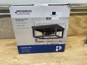 lot 35 image: Progress Lighting Boswell Quarter 12.5 In. 2-Light Distressed Black Flush Mount