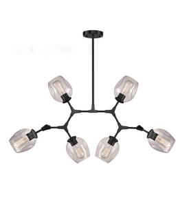 lot 38 image: Monteaux Lighting 6-Light Black Modern Pendant with Clear Glass Shades