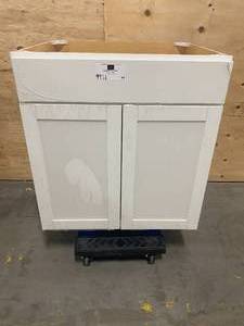 lot 44 image: White bathroom vanity from Lowes.