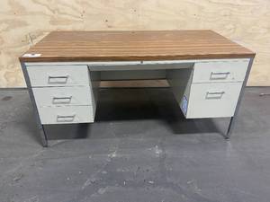 lot 56 image: Hardwood top Stainless Office Desk