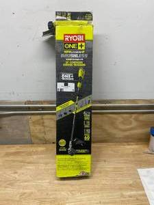 lot 78 image: Ryobi ONE 18-Volt Lithium-Ion Cordless Attachment Capable Brushless String Trimmer, 4.0 Ah Battery and Charger Included
