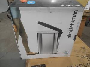 lot 40 image: simplehuman 45-Liter Fingerprint-Proof Brushed Stainless Steel Slim Step-On Trash Can