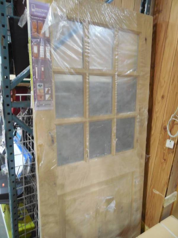lot 130 image: 36 in. x 80 in. Craftsman 9-Lite Clear Beveled Glass Knotty Alder Unfinished Wood Front Door Slab