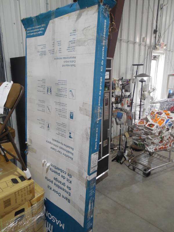 lot 34 image: Masonite 36 in. x 84 in. Lincoln Park Primed Interior Sliding Barn Door Slab with Hardware Kit