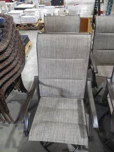 lot 26 image: Riverbrook Espresso Brown Padded Sling Swivel Steel Outdoor Patio Lounge Chairs (2-Pack)