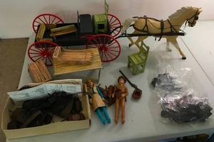 lot 70 image: Vintage Marx Joise West & Jamie West Action Figures With Thunderbolt, Wagon, and More