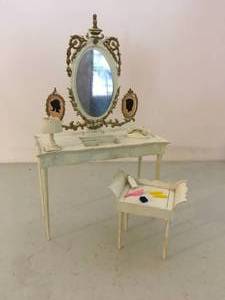 lot 84 image: Vintage White Barbie-Sized Vanity Set with Accessories