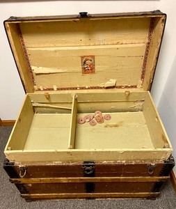 lot 43 image: Fabulous Antique Wood Chest  Trunk