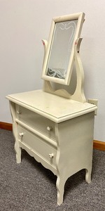 lot 54 image: Vintage Small Painted Wood - ChildsDolls Dresser w Mirror