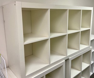 lot 120 image: Large White Wood Storage Shelf