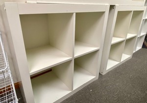 lot 121 image: Pair of White Wood Storage Shelves