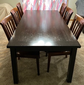 lot 129 image: Dark Wood Dining Table & 6 Chairs
