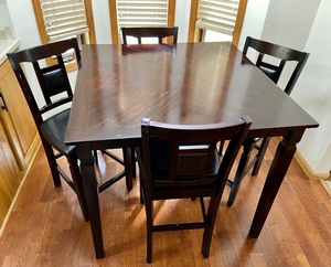 lot 130 image: Dark Cherry Color Wood Kitchen Table & 4 Chairs
