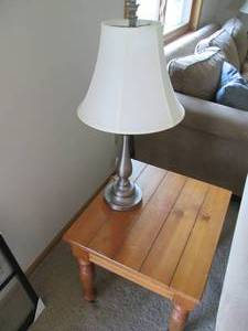 lot 26 image: Table Lamp & Solid Wood End Table 2...