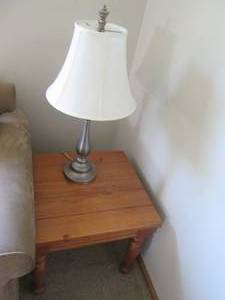 lot 29 image: Table Lamp & Solid Wood End Table 2...