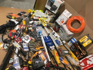 HUGE LOT OF MIXED TOOLS INDOOR AND OUTDOOR SOME NEVER USED SOME USED SEE PICTURES CUSTOMER RETURNS