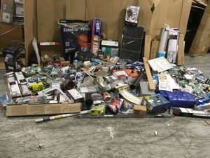 GAYLORD FULL OF ASSORTED ITEMS PLUMBING TOOLS HARDWARE AND MORE CUSTOMER RETURNS SEE PICTURES