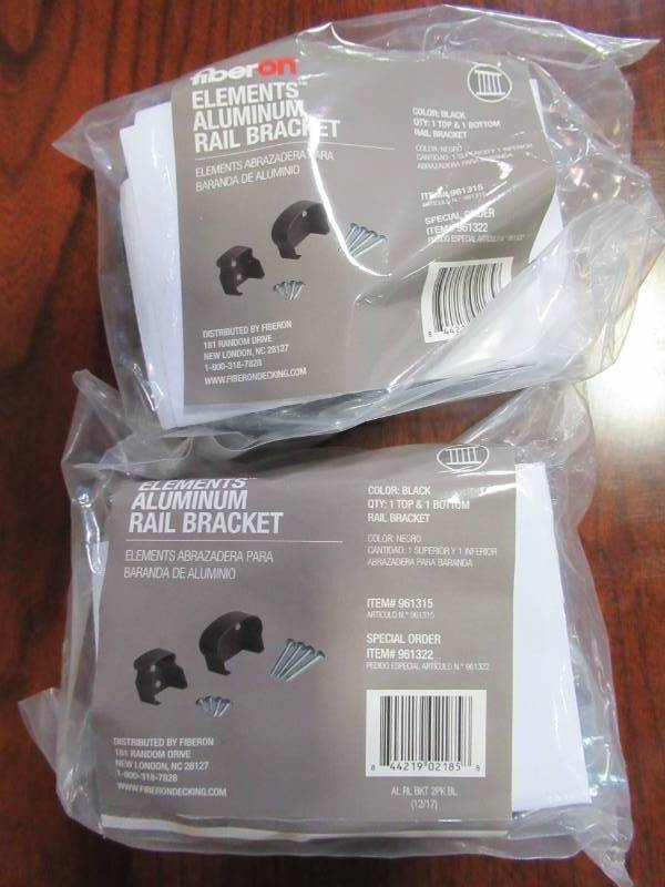 lot 373 image: 2 Packs of Fiberon Elements Railing Black Aluminum Line Connectors, AL RL BKT 2PK BL - NEW