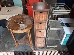 4-Tier Metal Shelf 36, 5-Drawer Storage Cabinet 36, Round Table 27