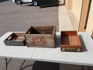 3-Vintage Wood Crates (Pepsi, Grapette, Snow Boy)