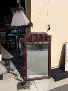 Large Mirror 29x50, Floor Lamp & Feather Shade