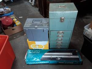 Mat Cutter, Photo Printer-Canon Selphy CP 770, Vintage Metal File & Other File Box