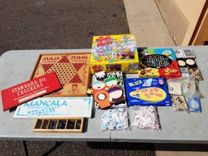 Lot of Games & Playing Cards (Some Old & Collectible), Vintage Chinese Checkers, Standard Oil Advertizing Checker Board, Disney Tiddly Winks