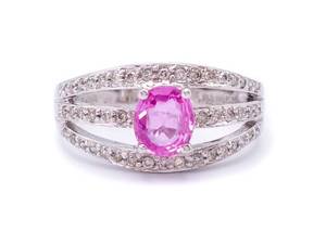 Brilliant Pink Sapphire and Diamond Three Row Split Shank Estate Ring in 14k White Gold $3275 Retail