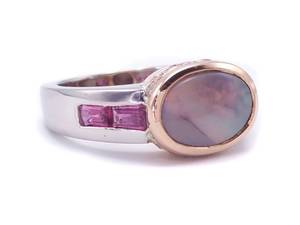 Fancy Natural Opal, Tourmaline, and Diamond Custom Estate Euro Shank Ring in 18k &amp 14k White and Rose Gold $2550 Retail