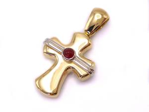 Fancy Cabochon Ruby Cross in 18k Yellow Gold $1850 Retail