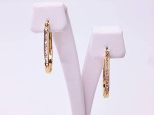 Upscale Diamond Channel Set Hoop Estate Earrings in 14k Yellow Gold $1525 Retail