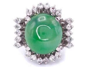 Designer Green Jade and .75 Carat Diamond Estate Ring in Platinum $6750 Retail
