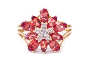 High Grade Garnet and Diamond Cluster Estate Ring in Yellow Gold $1299 Retail
