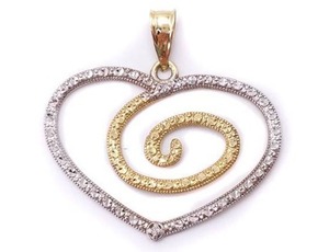 Fancy Diamond Cut Heart Shaped Estate Pendant in 14k Two-Tone Gold $1075 Retail