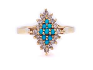 Custom Diamond and Turquoise Estate Ring in 14k Yellow Gold $1000 Retail