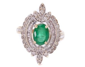 Vintage Styled Natural Emerald and Diamond Estate Ring in 14k Yellow Gold $8600 Appraisal