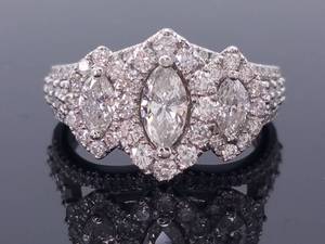 1.25 Carat Marquise Three Stone Fancy Estate Ring in 14k White Gold $9,800 Appraisal