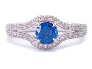 1.63 ctw  Natural Fine Sapphire and Diamond Split Shank Estate Ring in 18k White Gold $4,500 Appraisal