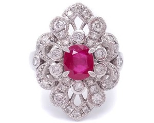 Vintage Styled 2 Carat Natural Ruby and Diamond Estate Ring in Platinum $18,900 Appraisal