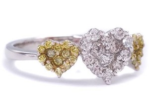 Fancy Natural Yellow and White Diamond Three Heart Cluster Estate Ring in 18k White Gold $4,350 Appraisal