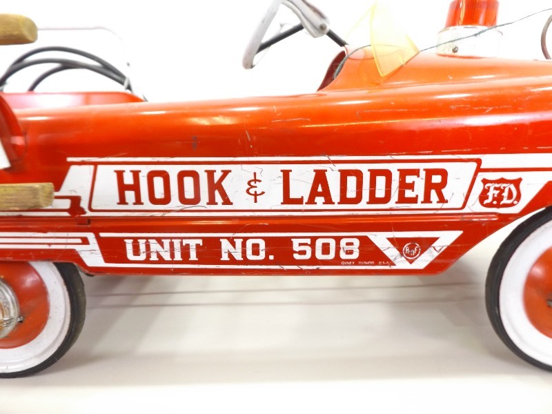 Vintage 1950's Hook and Ladder Firetruck Metal Pedal Car | EC #330