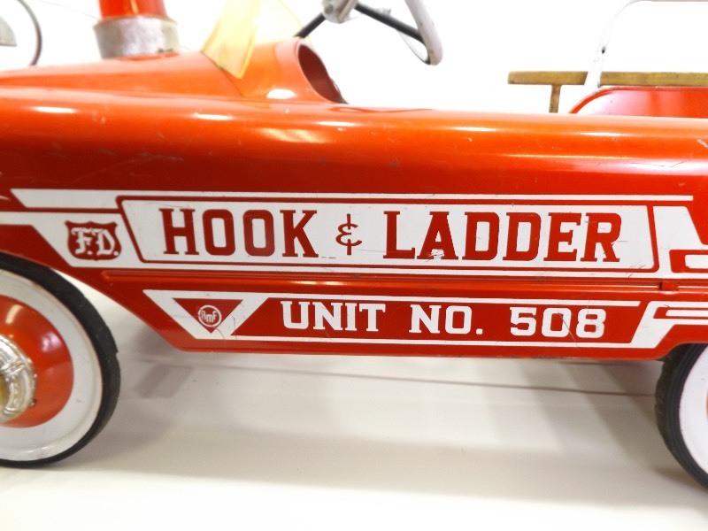 Vintage 1950's Hook and Ladder Firetruck Metal Pedal Car | EC #330