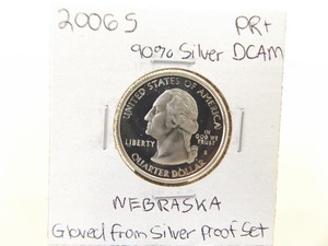 lot 72 image: 2006-S U.S. Mint 90% Silver Proof High Grade Nebraska State Quarter