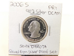 lot 74 image: 2006-S U.S. Mint 90% Silver Proof High Grade South Dakota State Quarter